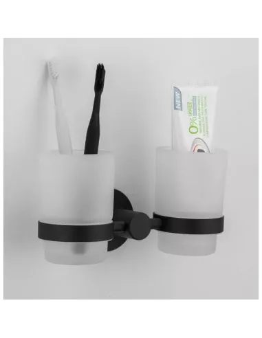 Склянка для ванної кімнати Frap F30208 подвійний, нержавіюча сталь, чорний