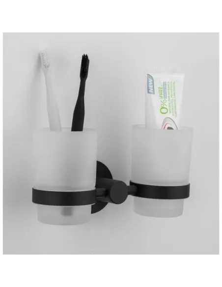 Стакан для ванной комнаты Frap F30208 двойной, нержавеющая сталь, черный