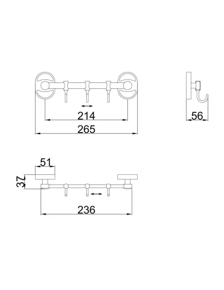 Планка з гачками Frap F1915-3, 240 мм, хром, 3 гачки