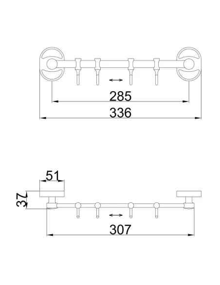 Планка с крючками Frap F1915-4, 310 мм, хром, 4 крючка