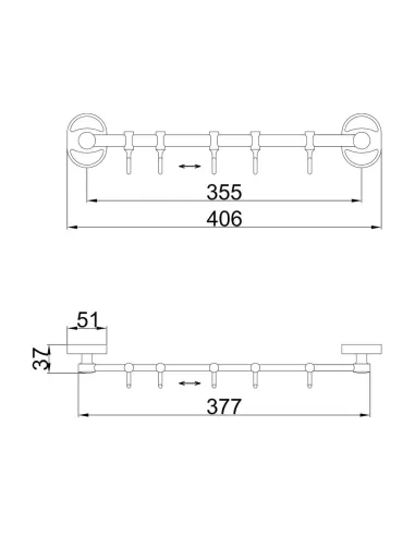 Планка з гачками Frap F1915-5, 380 мм, хром, 5 гачків