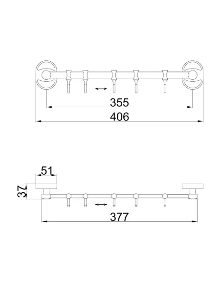 Планка з гачками Frap F1915-5, 380 мм, хром, 5 гачків