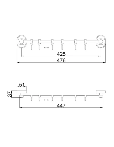 Планка з гачками Frap F1915-6, 450 мм, хром, 6 гачків