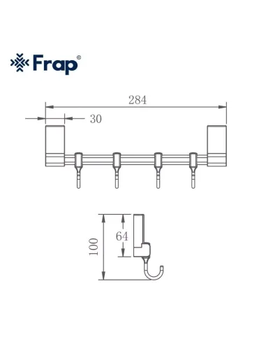 Планка з гачками Frap F1815-4, 284 мм, хром, 4 гачки