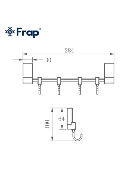 Планка з гачками Frap F1815-4, 284 мм, хром, 4 гачки