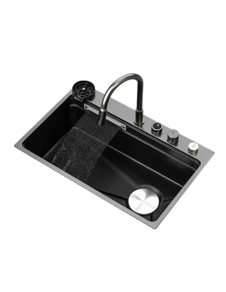 Многофункциональная кухонная мойка Zerix ZH7548-Set-01 Nano-Black со встроенным смесителем