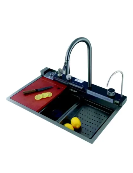 Многофункциональная кухонная мойка Zerix ZH7546-Set-02 Nano-Black со встроенным смесителем