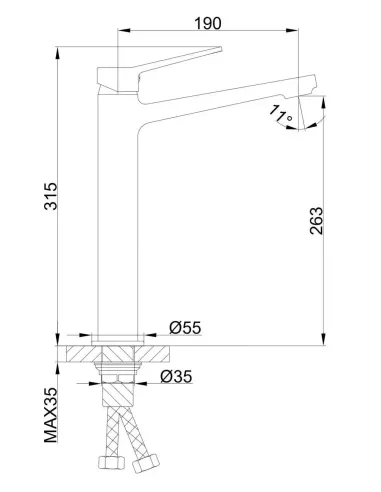 Смеситель для умывальника Frap F1061-2 высокий, однорычажный, хром