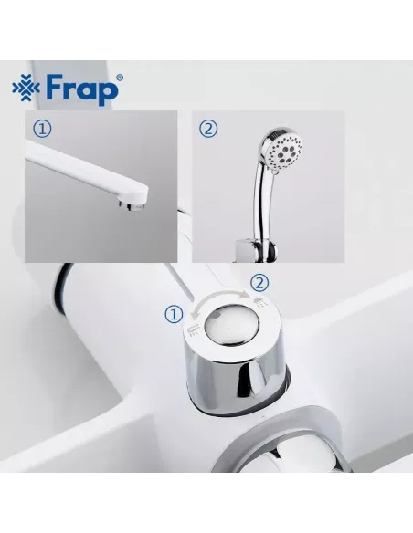 Смеситель для ванны Frap F2241 с душевым набором, белый