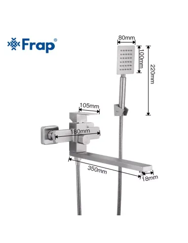 Смеситель для ванны Frap F22802 с душевым набором, нержавеющая сталь