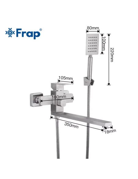 Смеситель для ванны Frap F22802 с душевым набором, нержавеющая сталь