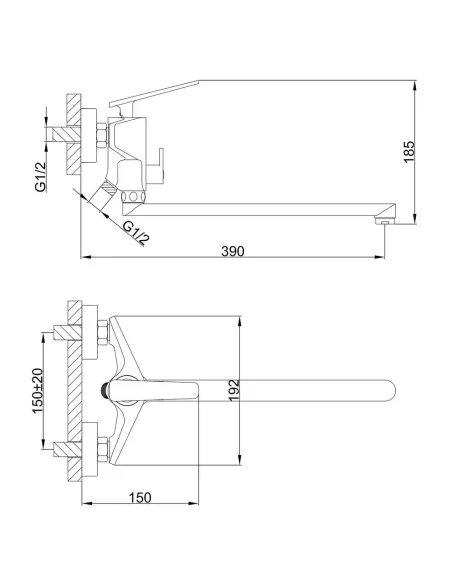 Змішувач для ванни Frap F2257 із душовим набором, чорний.