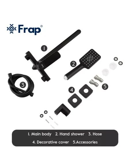 Смеситель для ванны Frap F2262 с душевым набором, черный