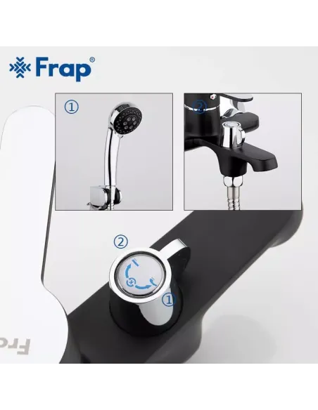 Змішувач для ванни Frap F3242 з душовим набором, чорний.