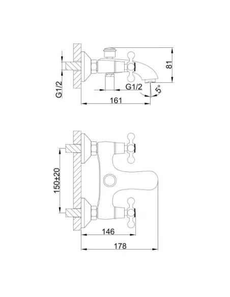 Смеситель для ванны Frap F3019-4 двухвентильный, душевой набор, бронза