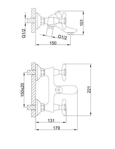 Змішувач для ванни Frap F32731-B двовентильний, душовий набір, хром
