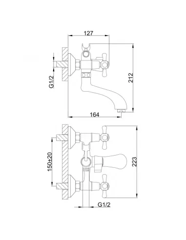 Смеситель для ванны Frap F32732-B двухвентильный, душевой набор, хром