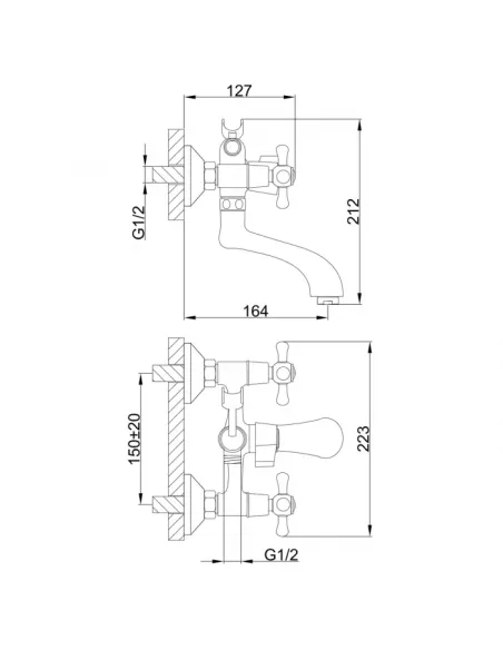 Смеситель для ванны Frap F32732-B двухвентильный, душевой набор, хром