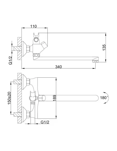 Смеситель для ванны Frap F22731-B двухвентильный, хром