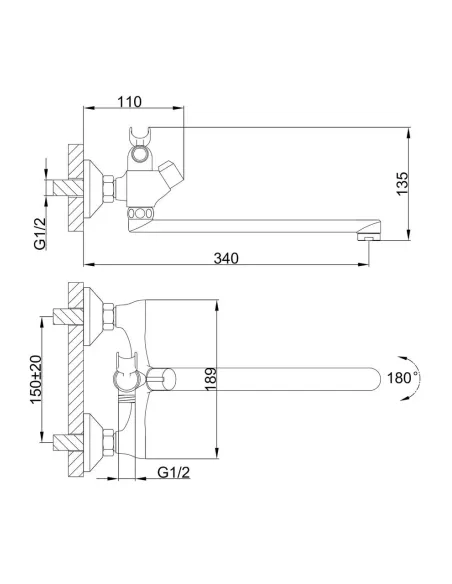 Смеситель для ванны Frap F22731-B двухвентильный, хром