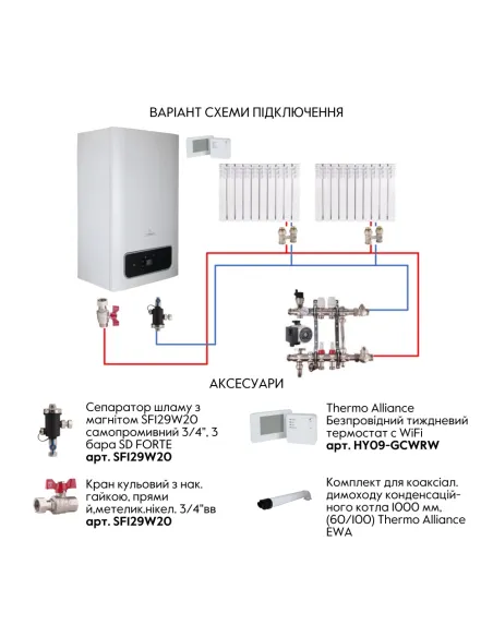 Котел газовий Thermo Alliance EWA 24 кВт, двоконтурний, конденсаційний