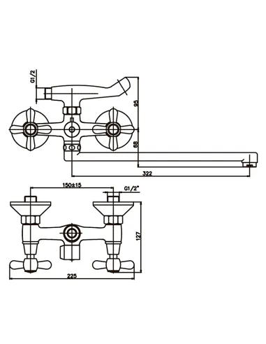 Смеситель для ванны Haiba Dominox 140 HB0064 двухвентильный