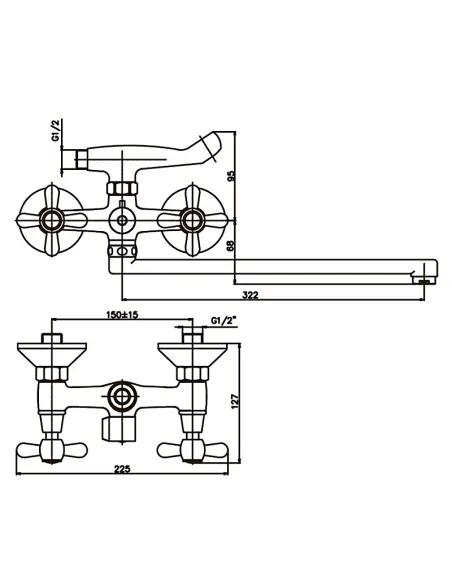 Смеситель для ванны Haiba Dominox 140 HB0064 двухвентильный