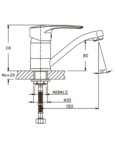 Змішувач для кухні Haiba Germes 555 HB0143, вилив 15 см