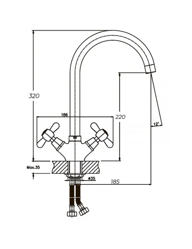 Змішувач для кухні Haiba Dominox 275-1 HB0091 двовентильний