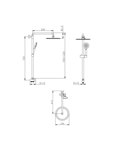 Душова система із змішувачем Lidz Aria 1120 Nickel нержавіюча сталь