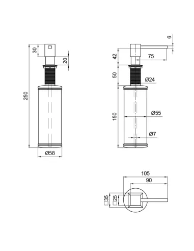 Дозатор рідкого мила Lidz Brushed Steel LK117, квадратний