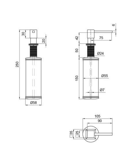 Дозатор рідкого мила Lidz Brushed Steel LK117, квадратний