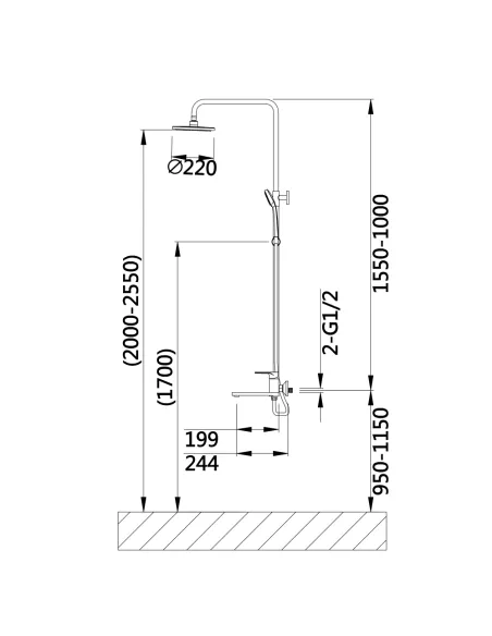 Душевая система з изливом Q-Tap Jay QTJAY111CRW45555 Chrome White