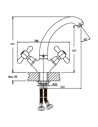 Змішувач для раковини Haiba Dominox 272 HB0080, двовентильний