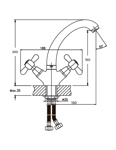 Смеситель для раковины Haiba Dominox 272 HB0081, двухвентильный