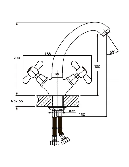 Змішувач для раковини Haiba Dominox 272 HB0081, двовентильний