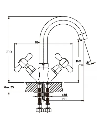Змішувач для раковини Haiba Dominox 274 HB0088, двовентильний