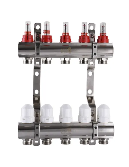 Колектор для теплої підлоги ECO Technology 001D 5 виходів із витратомірами, 1 дюйм