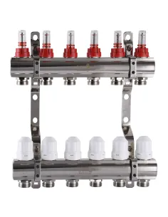 Колектор для теплої підлоги ECO Technology 001D 6 виходів із витратомірами, 1 дюйм