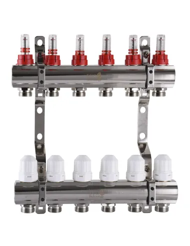 Колектор для теплої підлоги ECO Technology 001D 6 виходів із витратомірами, 1 дюйм