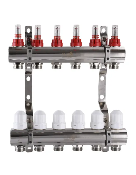 Колектор для теплого пола ECO Technology 001D 6 выходов с расходомерами, 1 дюйм