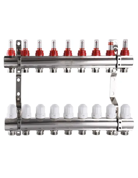 Колектор для теплої підлоги ECO Technology 001D 9 виходів із витратомірами, 1 дюйм