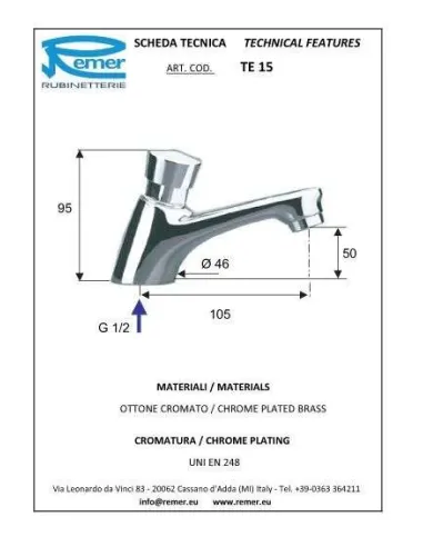 Кран дозатор для умивальника Remer Tempor TE15 (1/2) - 1