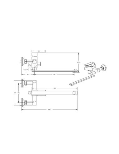 Смеситель для ванны Venta VC302DS с душевым набором, нержавеющая сталь