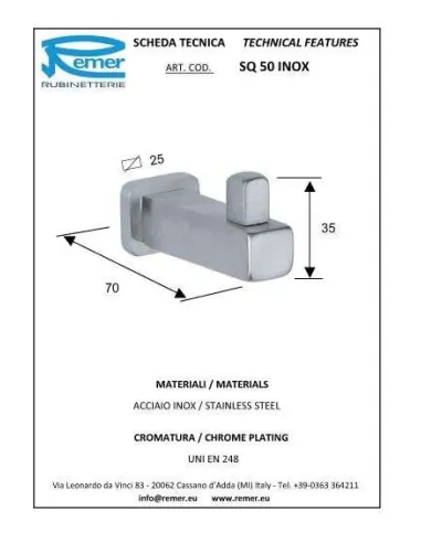 Гачок Remer SQ50 Inox (одинарний) - 1