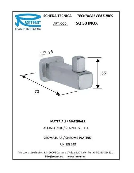 Гачок Remer SQ50 Inox (одинарний) - 1