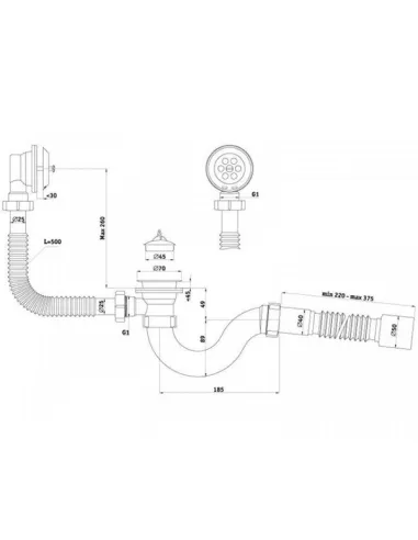 Сифон для ванни Ani Plast Е 155 з переливом, 40 мм.