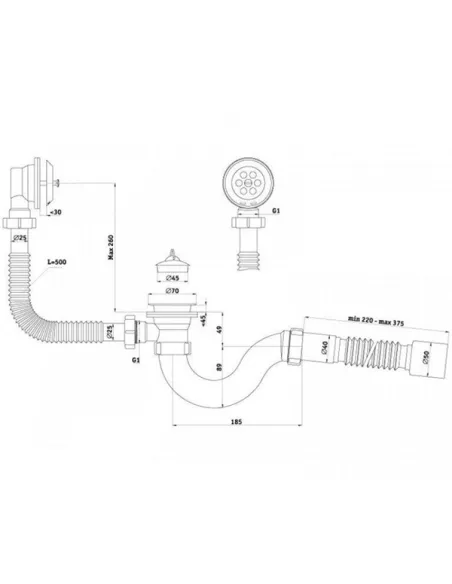 Сифон для ванни Ani Plast Е 155 з переливом, 40 мм.