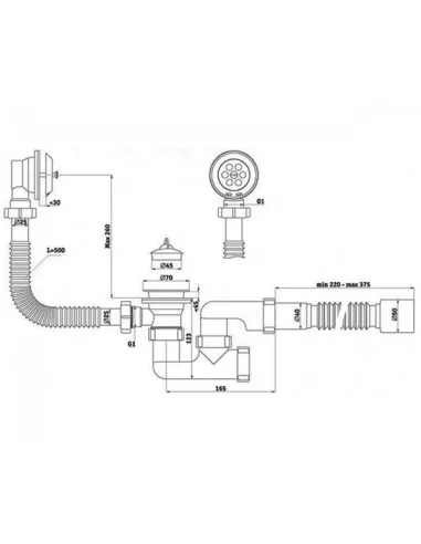 Сифон для ванни Ani Plast Е 256 з переливом, 40 мм.