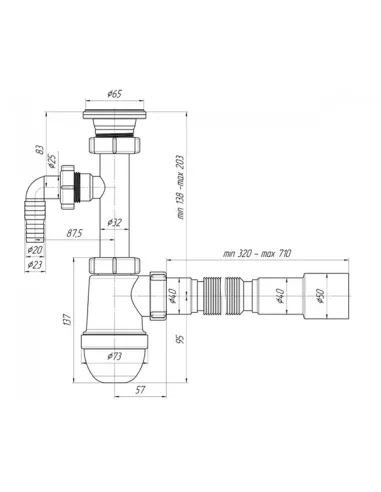 Сифон для умывальника Ani Plast С 13 15 с гибкой гофрой, 1.25 дюйма
